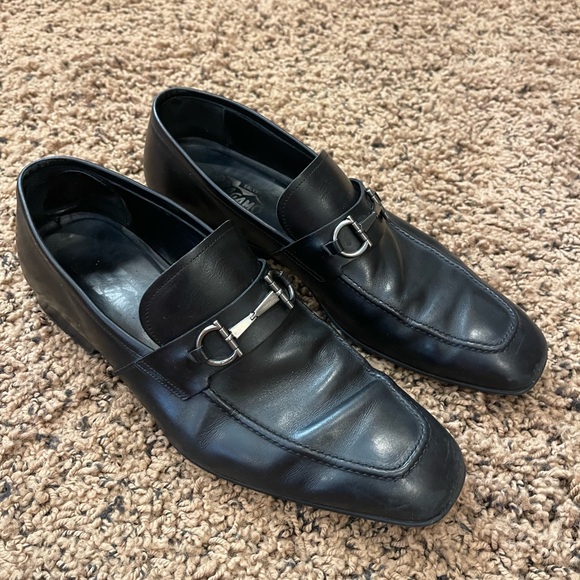 Salvatore Ferragamo Gancini Loafers Men Shoe Sz 13 2E in Black Leather - Picture 1 of 9